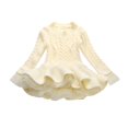 thumbnail image 1 of MeetoTime Girls Clothes 2-11 Years Solid Color Round Neck Long Sleeve Hem Mesh Sweater Dresses for Girl, 1 of 2