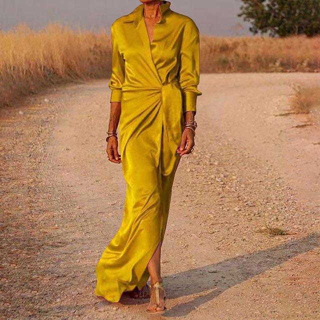 Gspmoly Robes Décontractées pour Femmes, Mode Femmes Aguichant Décontractée Bandage Col en V Uni Robe à Manches Longues Robes de Cocktail pour Femmes Articles en Liquidation