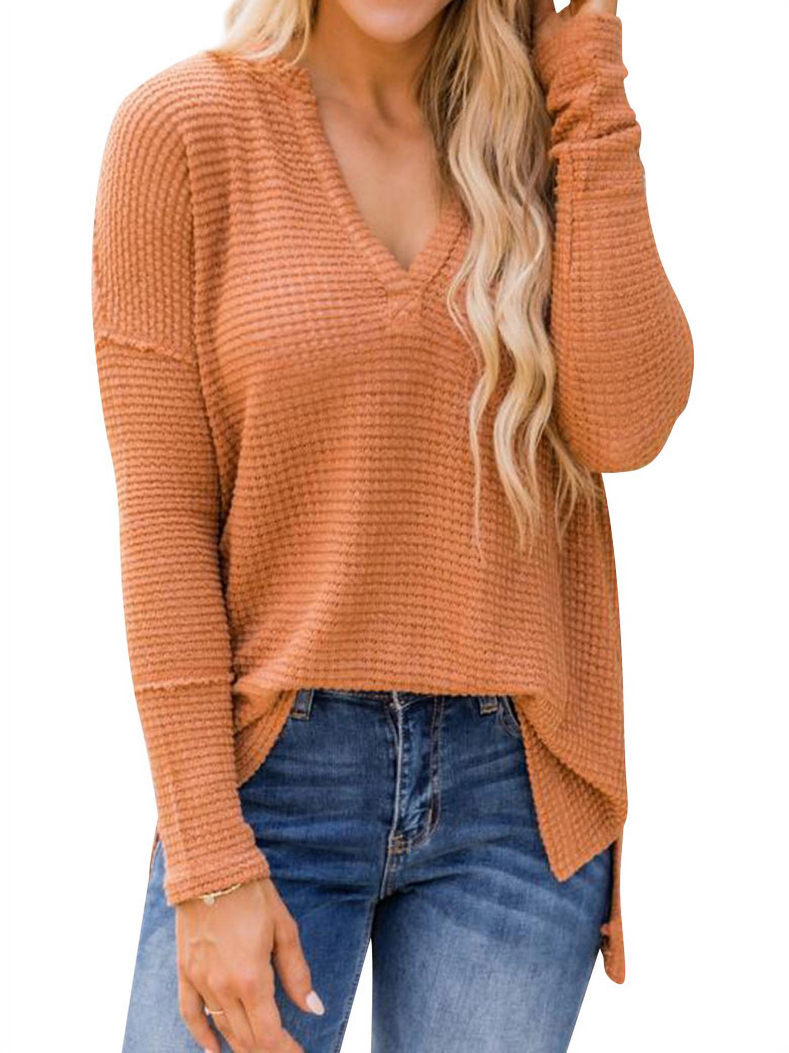 Women Side Split Hem V Neck Long Sleeve Pocket Pullover Shirt