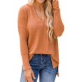 thumbnail image 1 of Women Side Split Hem V Neck Long Sleeve Pocket Pullover Shirt, 1 of 7