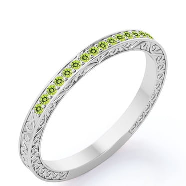 JeenMata Style Art Déco Victorien 0,25 Carat Taille Ronde Pierre de Naissance d'Août Alliance en Placage Or Blanc 18K sur Argent