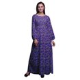 thumbnail image 1 of Bimba Moss Georgette Yellow Mustard Leaves Printed Womens Long Sleeve MaxiDressElastic Waist Gown-Small, 1 of 5