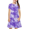 thumbnail image 1 of Robe Fille Été Patineuse Robe T-Shirt Teinture sur Nœuds Décontractée à Manches Courtes Robe Fluide pour Enfants 4-14 Ans, 1 of 6