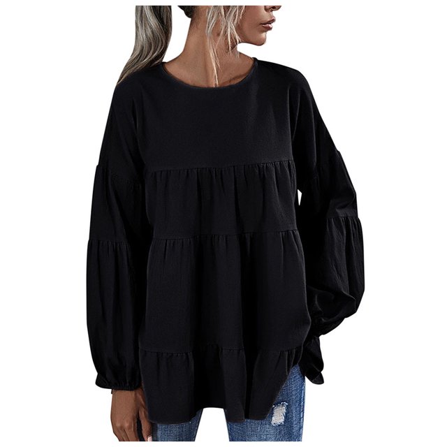 Babysbule Liquidation Haut d'Été pour Femmes Blouse à Manches Longues Lanterne à Col Rond pour Femmes Hauts