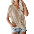 thumbnail image 5 of Women Solid Color V Neck Batwing Sleeve Cross Drape Front Buttons T-Shirt, 5 of 5