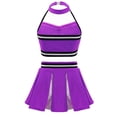 thumbnail image 4 of Xnihocha Girls Classic Cheerleading Team Uniform Mesh Splice Crop Top with Pleated Boxer Skirts Rooter Stage Suit Purple 10, 4 of 5