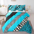 thumbnail image 1 of Leopard Print Bed in a Bag Queen Comforter Set 7 Piece,Zebra Stripes Teal Sriped Patchwork Bedding Sets Cheetah Wild Animal Skin Sheet Set with Comforter, 1 of 5