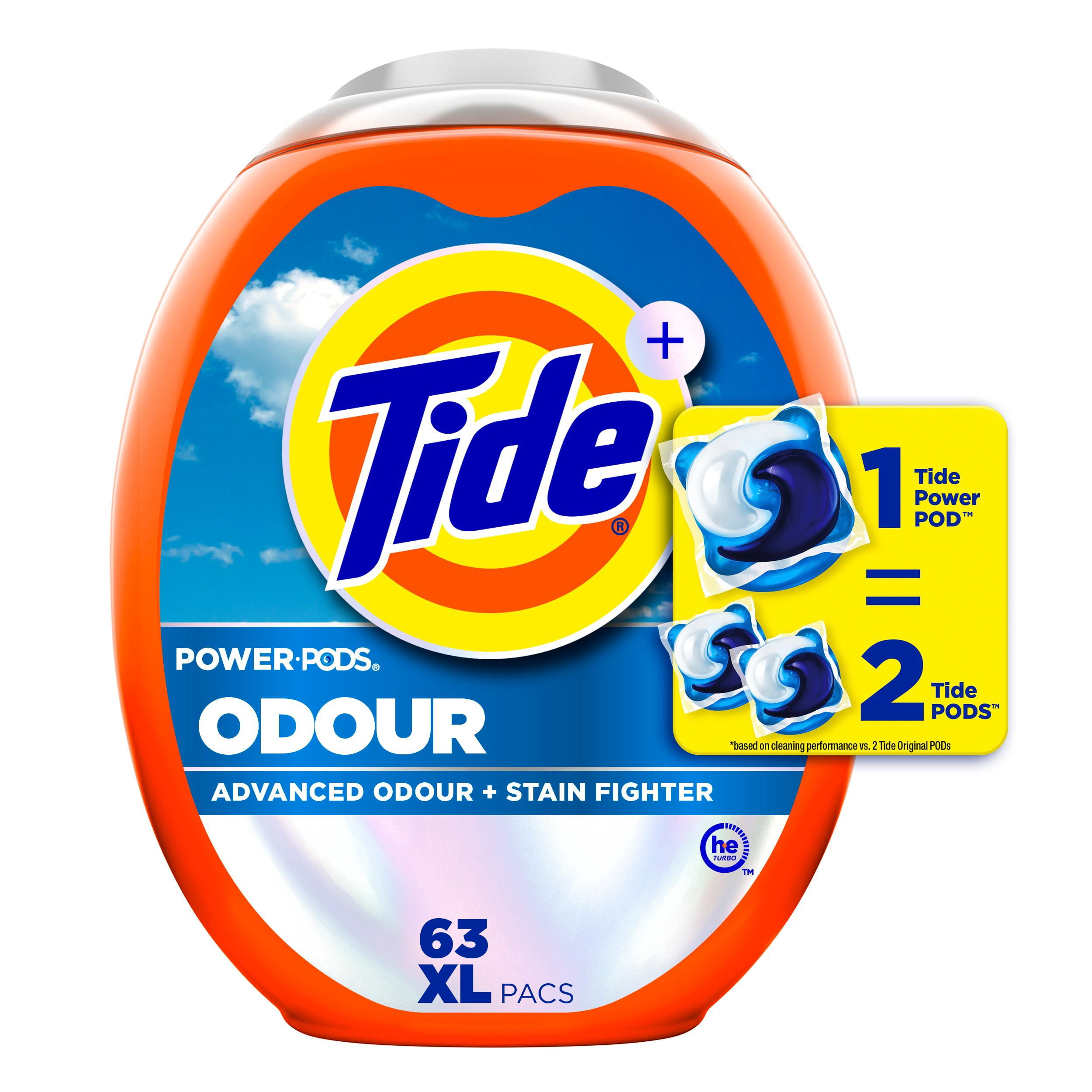 Tide Odour + Oxi Laundry Detergent Pacs, Original Scent, Advanced Odour + Stain Fighter, 63 Count