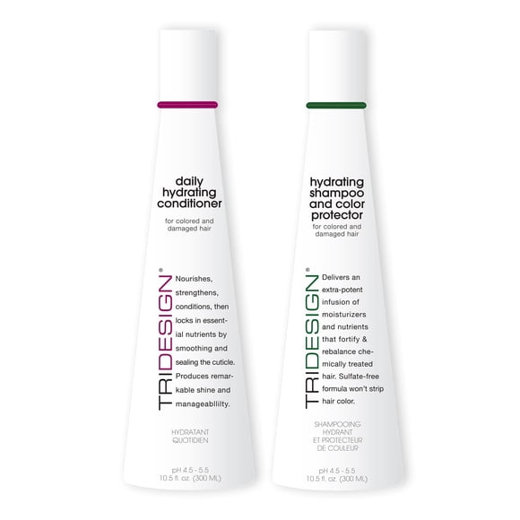 TRI Design Ensemble de Shampooing et Revitalisant Hydratants - Shampooing et Revitalisant Sans Sulfate pour Cheveux Secs et Abîmés - Protègent, Réparent et Hydratent les Cheveux Bouclés, S