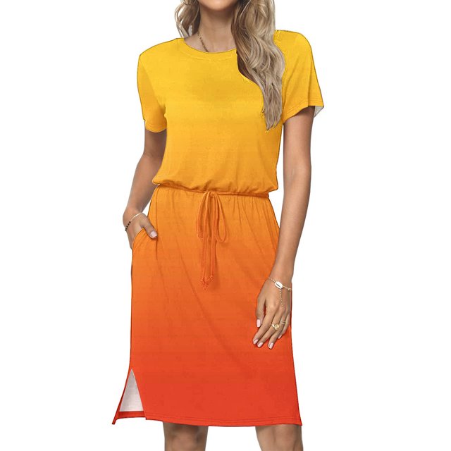 Robe d'Été pour Femmes 2024 Mode Grande Taille Décontractée Col Rond Bretelles Manches Courtes Imprimé Floral Robe Ample avec Poche Rabais de 50 % Liquidation!