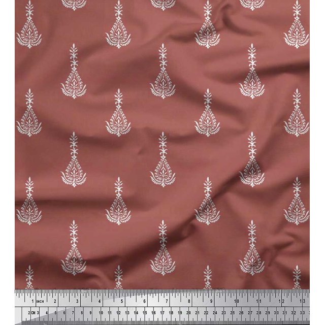 Soimoi Rayon Fabric Leaves & Floral Block Print Fabric by The Yard 42 Inch Wide