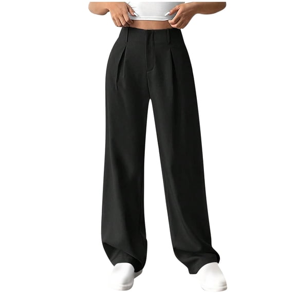 Timegard Suit Pants for Women Straight Leg Ruched High Waist Formal Casual Office Lightweight Trousers