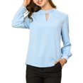 thumbnail image 2 of INSPIRE CHIC Women's Keyhole Stand Collar Pleated Back Button Blouse Tops, 2 of 6