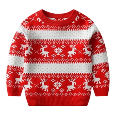 Zanarzt Chandail pour Bébé et Tout-Petit Garçon Filles Tout-Petit Noël Garçons Filles Hiver Manches Longues Dessin Animé Cerf Jacquard Tricot Chandail Chaud Rouge, 2-3 Ans