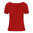 thumbnail image 3 of AherBiu Hauts de Sortie pour Femmes, Hauts Courts Côtelés, Manches Courtes, Encolure Dégagée, Coupe Ajustée, Basique, Haut d'Été, T-Shirts, Chemises, 3 of 7