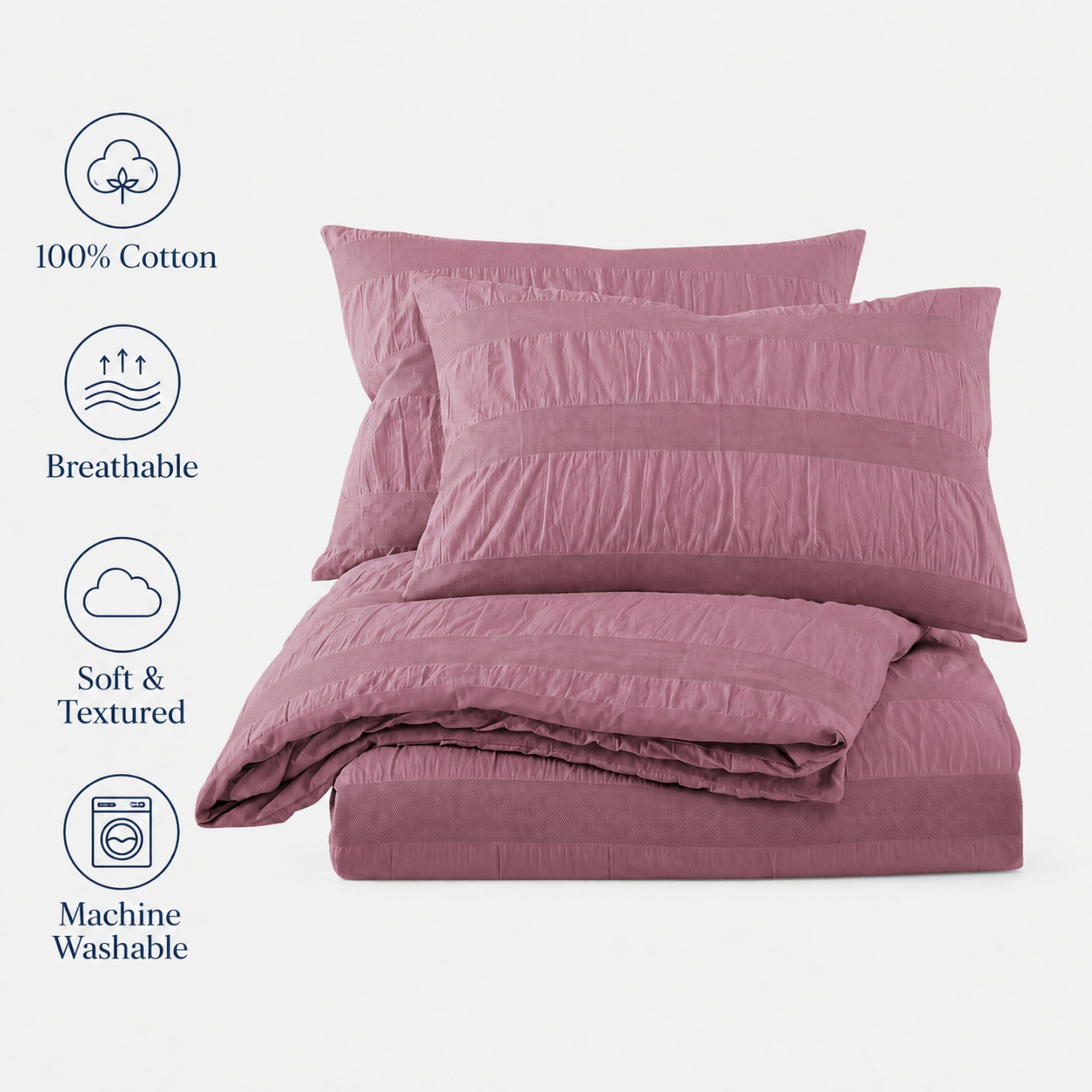 Swift Home Moselle Ensemble housse de couette texturée 100 % coton, Grand lit, Rose poudré