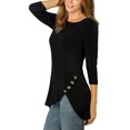 thumbnail image 4 of INSPIRE CHIC Hauts pour Femmes Col Rond Manches 3/4 Décor Boutons Ourlet Irrégulier Blouse Style Décontracté TP Noir, 4 of 8