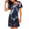 thumbnail image 2 of Sikiie Bulldog avec Imprimé Drapeau de Forêt Chemise de Nuit à Manches Courtes pour Femmes, Col Rond, Pyjama d'Été pour la Maison, 2 of 6
