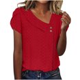thumbnail image 1 of Fgnfyis T-Shirt à Manches Courtes à Col en V Uni avec Boutons et Manches Pétales pour Femme Hauts pour Femmes Rouge P, 1 of 5