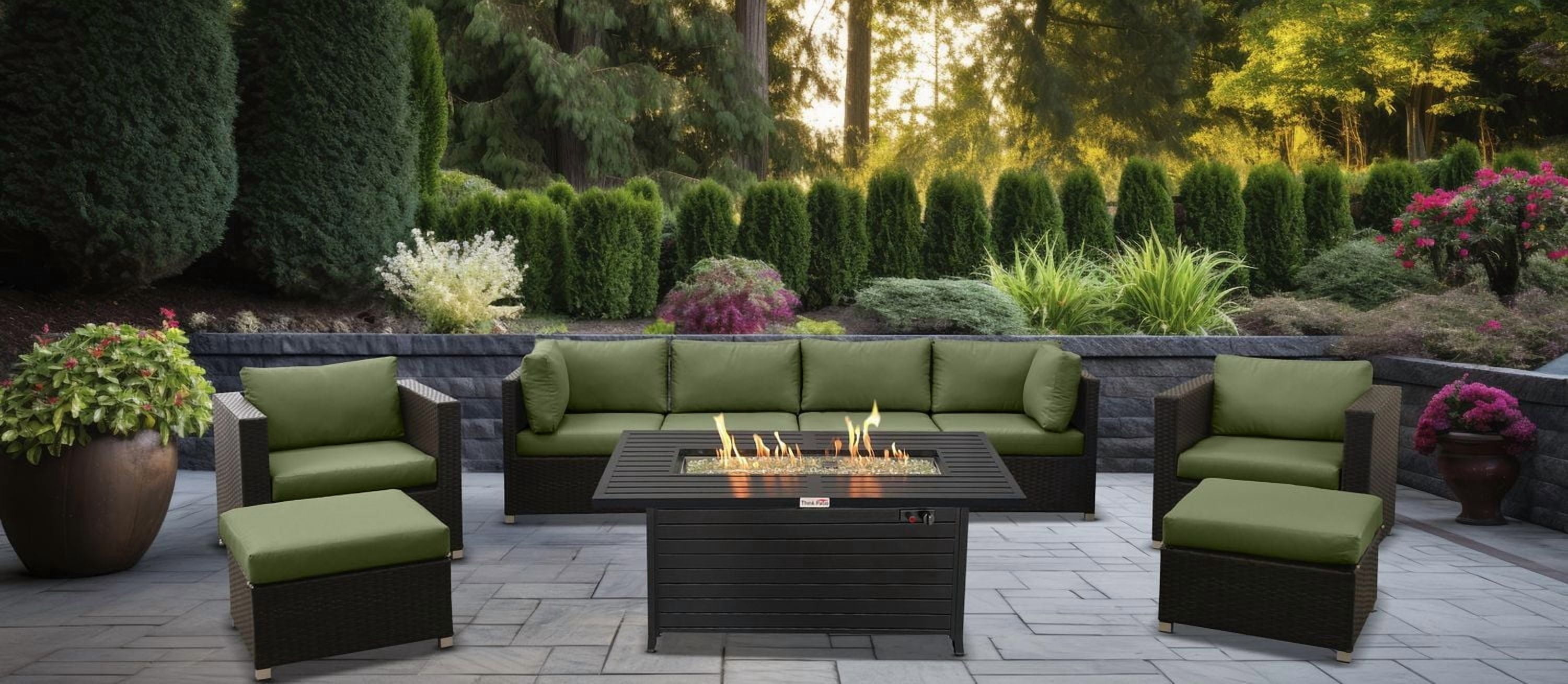 Innesbrook Collection -Piece Aluminum Patio Conversation Set with Green Cushions and Rectangle Fire Table