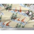 thumbnail image 3 of Soimoi Yellow Moss Georgette Fabric Fox & Pine Tree Decor Fabric Printed Yard 42 Inch Wide, 3 of 5