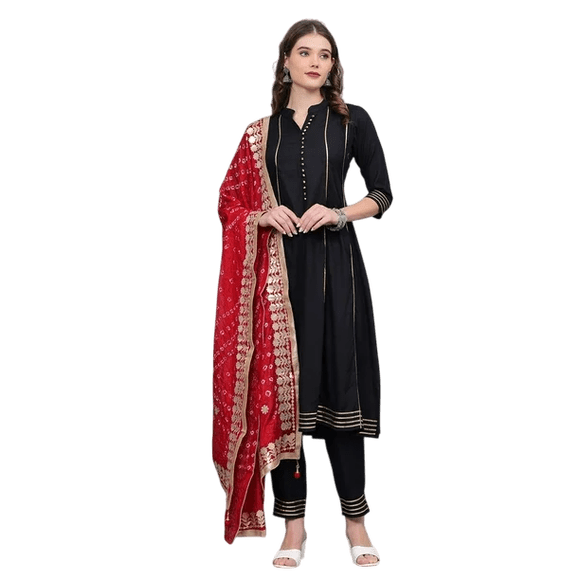 Dweep Sara Diwali /festive Special Jaipuri Kurti Set with Pant, Dupatta, Rayon Women Anarkali Suit XL/42
