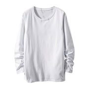 Jalioing Cotton T Shirt for Men Solid Long Sleeve Crew Neck Basic Tee Casual Loose Fashion Shirts Tops