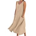 thumbnail image 1 of CHOK Robes Décontractées pour Femmes Couleur Unie Sans Manches Coton Lin Poches Longue Robe Dames Plage Été Robes, 1 of 8