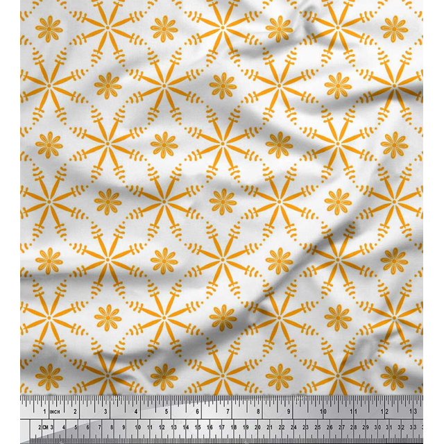 Soimoi Crepe Silk Fabric Flower Artistic Printed Fabric 1 Yard 42 Inch Wide