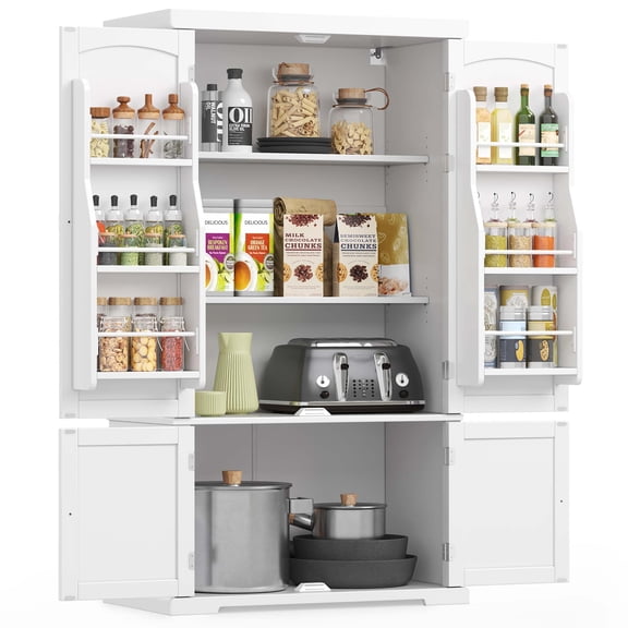 VASAGLE Pantry Cabinet, 53.5-inch High Freestanding Tall Cupboard Storage Cabinet, 2 Cabinets, 2 Adjustable Shelves, 6 Door Shelves, for Living Room, Kitchen