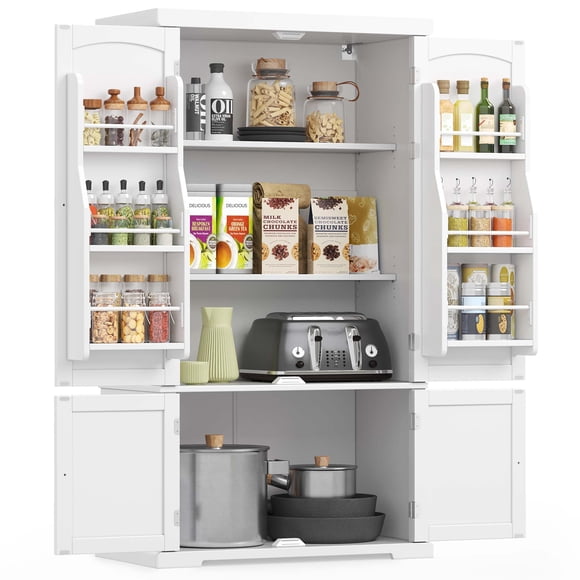VASAGLE Pantry Cabinet, 53.5-inch High Freestanding Tall Cupboard Storage Cabinet, 2 Cabinets, 2 Adjustable Shelves, 6 Door Shelves, for Living Room, Kitchen