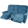 thumbnail image 4 of CHOK 2024 Housse de Causeuse Inclinable avec Console Centrale Housse Extensible en Velours pour Fauteuil Inclinable 2 Places avec Porte-Gobelet, 4 of 10