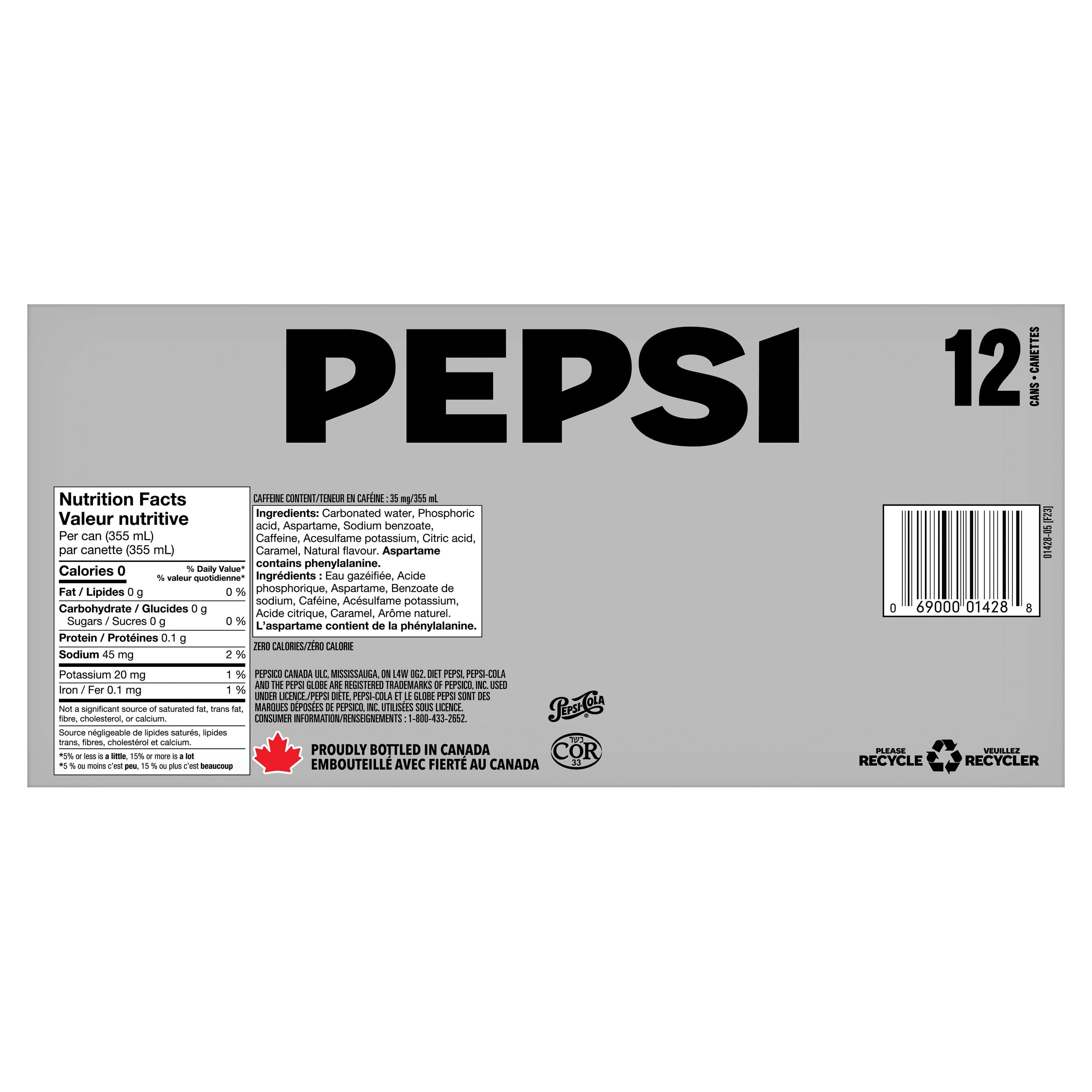 Pepsi Diet Cola 355ml Cans, pack of 12