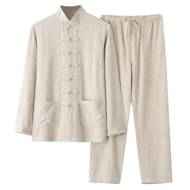 Men's Cotton and Linen Homecoming Outfits Men Set 2 Piece Clothing Suit for Mens Shirt Casual Set Long Tuxedo 3 Piece Sleeved Pants Set