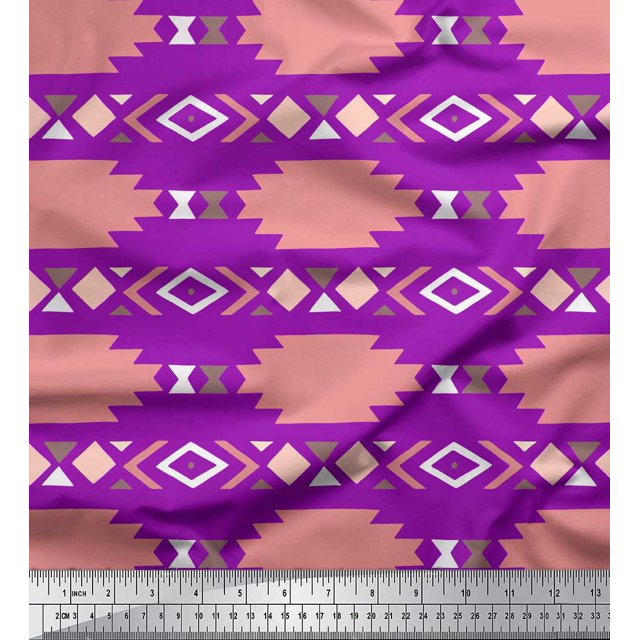 Soimoi Purple Cotton Poplin Fabric Aztec Geometric Print Fabric by Yard 56 Inch Wide