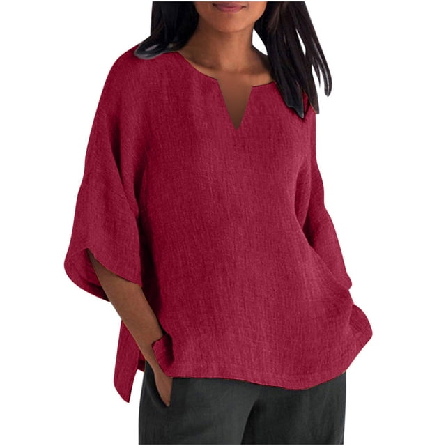 Pompotops Femmes Mode Été V Cou Loisirs Trois-Quarts Manches Solides Tops