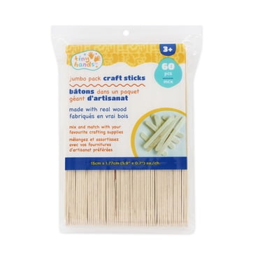 TINY HANDS Wooden Craft Sticks, Jumbo Pack, 60 pcs, 15 cm (5.9 in) × 1.8 cm (0.7 in) each, Age 3+, Kids