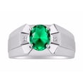 thumbnail image 1 of RYLOS Men's Rings Sterling Silver Rings Classic Designer  9X7MM Oval Gemstone &  Sparkling Diamond Ring Emerald May Birthstone Ring Size 12, 1 of 7