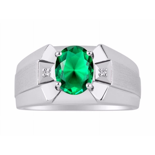 RYLOS Men's Rings Sterling Silver Rings Classic Designer 9X7MM Oval Gemstone & Sparkling Diamond Ring Emerald May Birthstone Ring Size 12