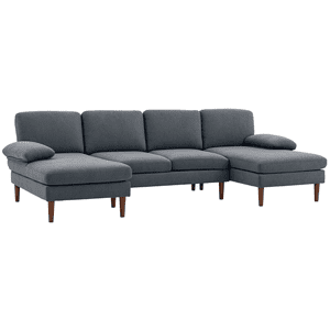 HOMCOM U Canapé en forme avec Double Chaise Lounge pour Salon, Gris foncé