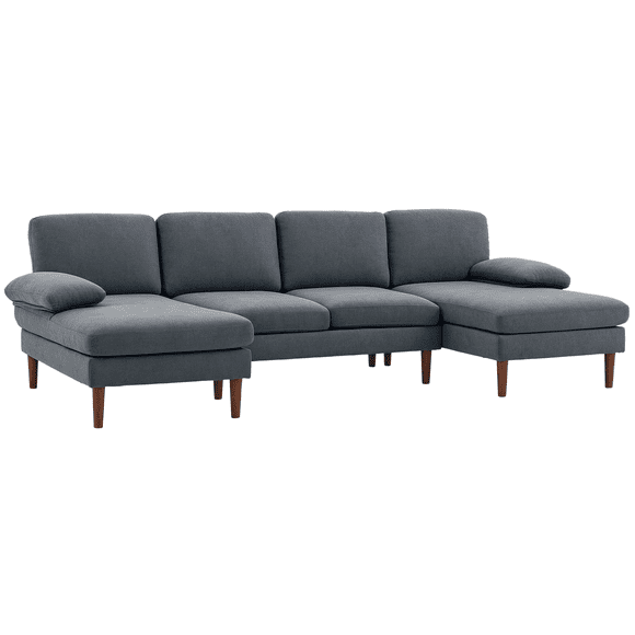 HOMCOM U Shape Sofa with Double Chaise Lounge for Living Room, Dark Grey