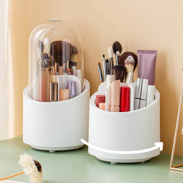 kurtrusly 360 Degrés Rotation Pinceau Organisateur Stylo Titulaire Rouge à Lèvres Cosmétique Blanc avec Couvercle
