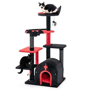 Gymax 6-Tier Arbre de chat gothique 53'' Tour de chat haut avec lit de chat Pompom en condo en forme d'arc