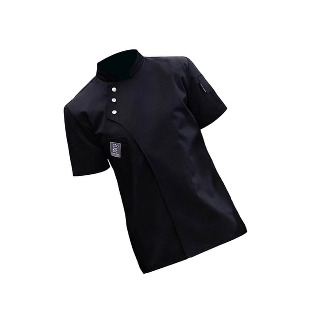 Chef Jacket Short Sleeve Cooking Clothes Simple Chef Coat Cotton Short Sleeve for Restaurant Black XXXL