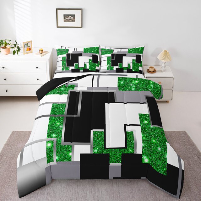 YST Geometric Sequins Down Comforter Set, Modern Geometry Grids, King
