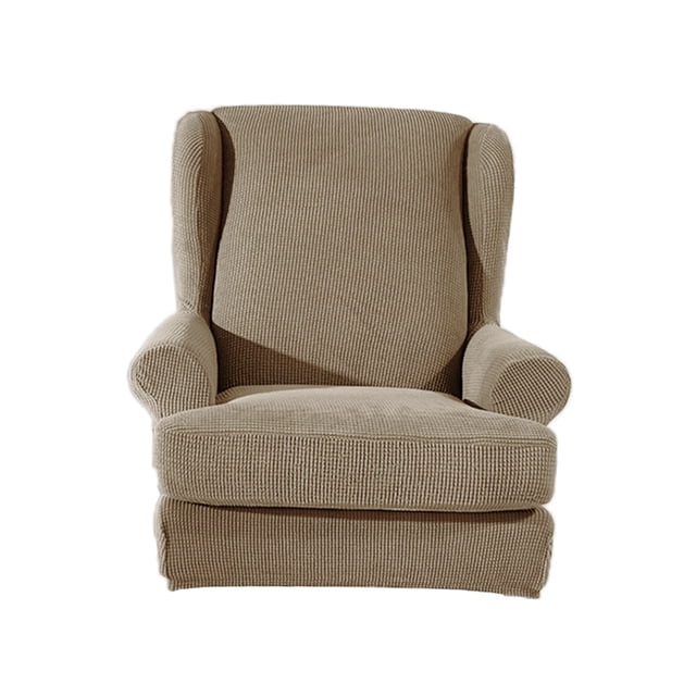Housse Extensible 2 Pcs pour Fauteuil à Dossier Ailé, Housse Extensible pour Fauteuil, Sofa, Canapé, Sable