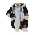 thumbnail image 1 of FOCUSNORM Women Contrast Color Hooded Coat Long Sleeve Zip-up Plush Tops, 1 of 6