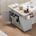thumbnail image 3 of Farmhouse Kitchen Island with Trash Can Storage Cabinet, Kitchen Cart with Drop Leaf, Spice Rack, Towel Rack and Drawer, Rolling Kitchen Island on Wheels with Adjustable Shelf (Grey), 3 of 9