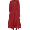 thumbnail image 2 of Robes Maxi Décontractées pour Femmes Robes Maxi en Coton et Lin pour Femmes, Robe Tunique à Boutons Col Ras du Cou Manches Longues Plissée Ligne a Fluide Longues Robes Rouge G, 2 of 9