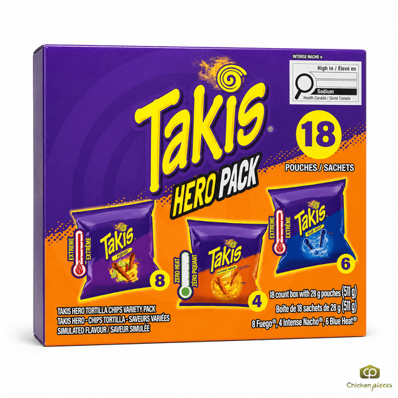 Takis Rolled Tortilla Chips Variety Pack, 28.4g/1 oz, 18 Bags- Fuego (8), Blue Heat (6), Intense Nacho (4)
